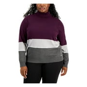 CALVIN KLEIN Womens Purple Color Block Long Sleeve Turtle Neck Sweater 2X