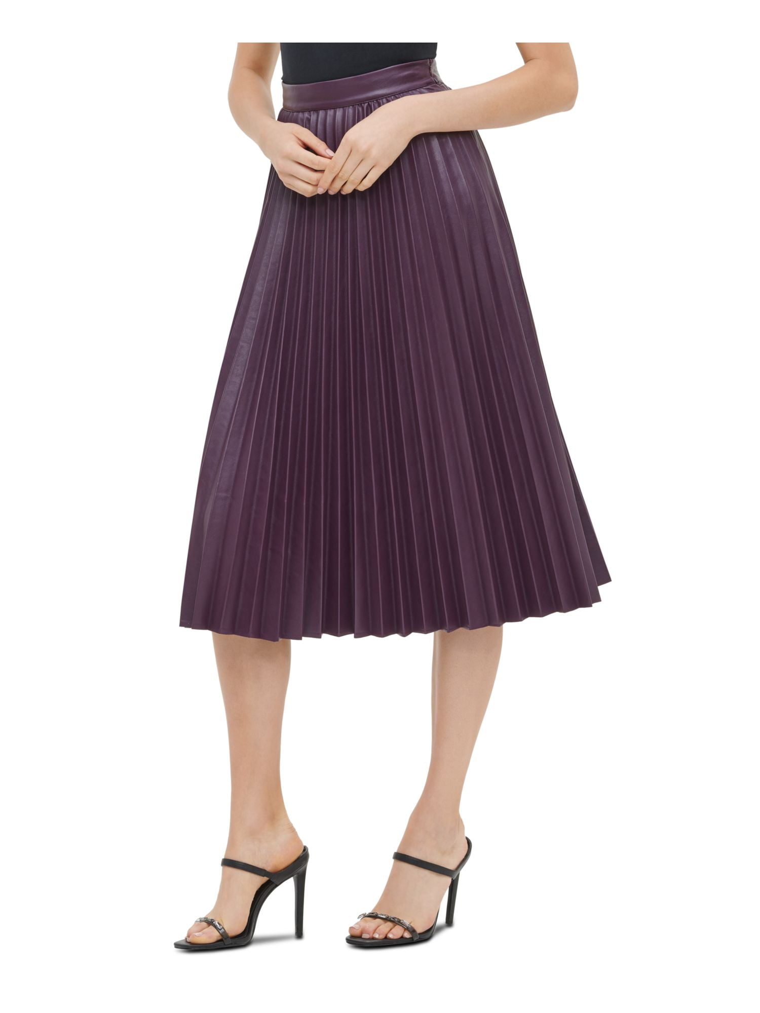 calvin klein faux leather pleated dress Calvin Klein Short Pleated Faux Leather Skirt Black