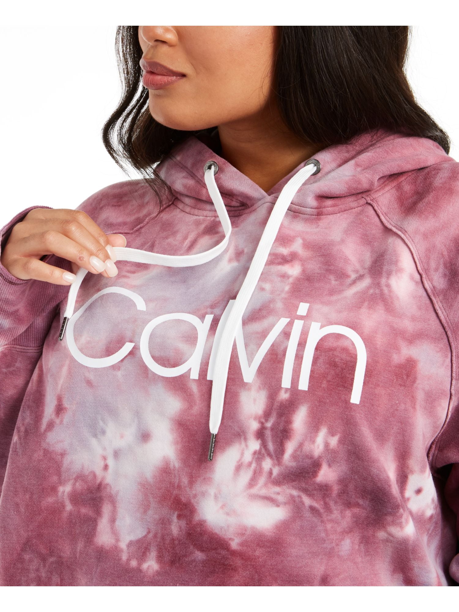 CALVIN KLEIN Womens Purple Tie Dye Long Sleeve Hooded Top Plus Size: 2X