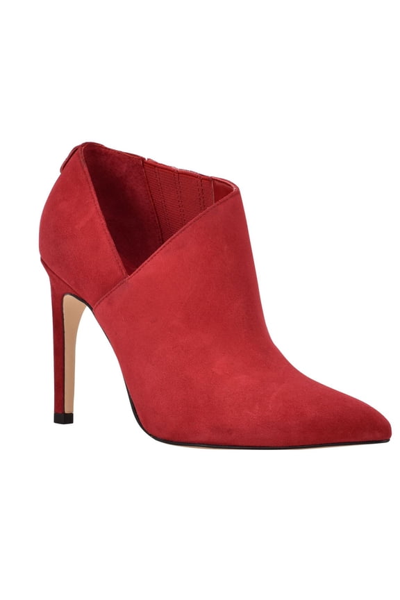 Womens Red Goring Asymmetrical Harmon Pointy Toe Stiletto Slip On Leather Dress Booties 9 M