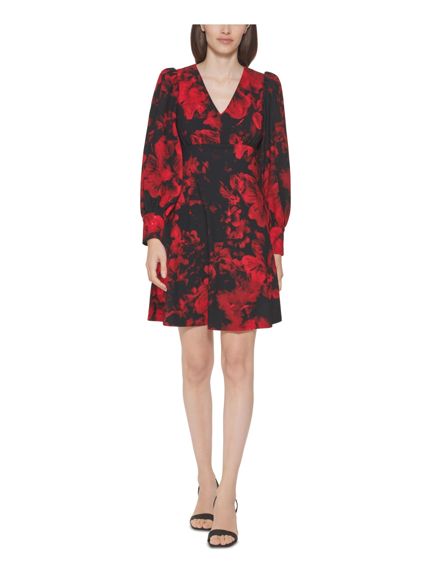 Lucky Brand Women's Lace Detail Long Sleeve Crepe Dress Red Size X