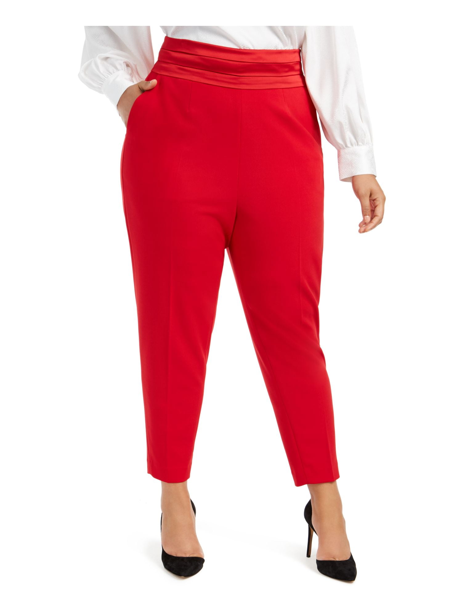 CALVIN KLEIN Womens Red Zippered Straight leg Pants Plus 20W