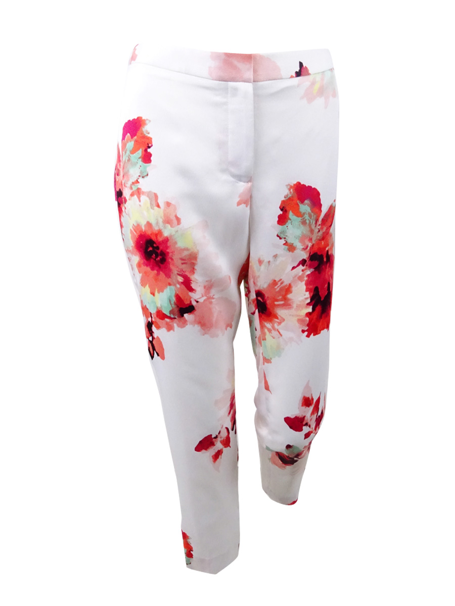 CALVIN KLEIN Womens White Floral Print Ankle Pants Petites  Size: 6 - image 1 of 2