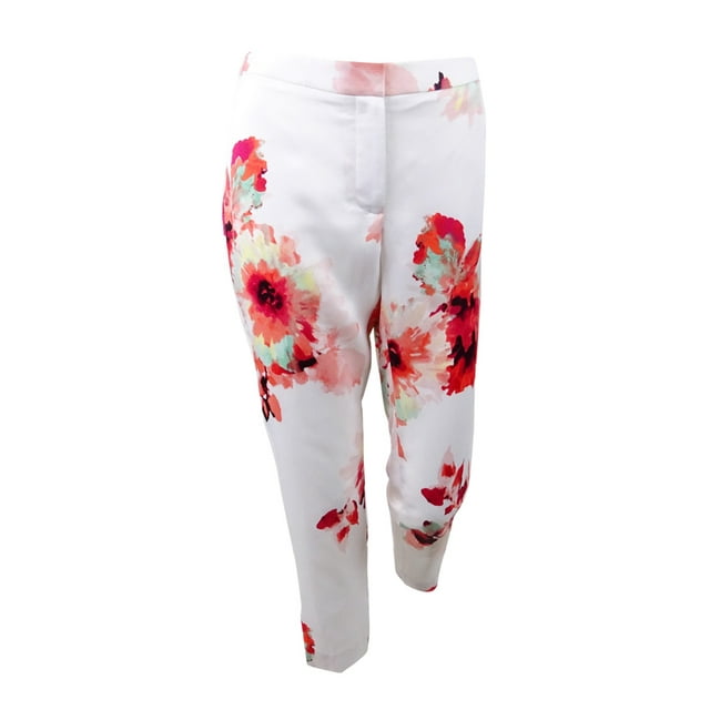 CALVIN KLEIN Womens White Floral Print Ankle Pants Petites  Size: 6