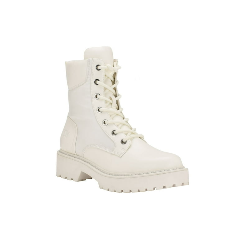 CALVIN KLEIN Womens White Lug Sole Sallon Round Toe Lace Up Combat Boots 9.5 M Walmart