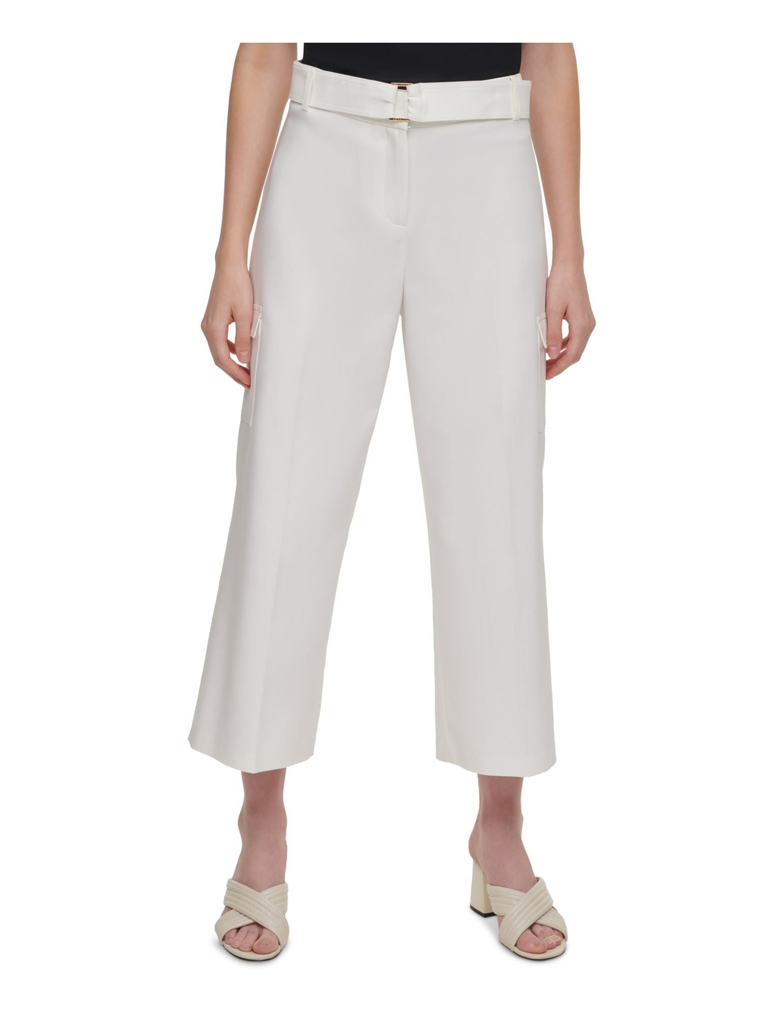 CALVIN KLEIN Womens White Stretch Zippered Pocketed Cropped