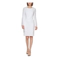 thumbnail image 1 of CALVIN KLEIN Womens White Zippered Darted Chiffon Insets Lined Bell Sleeve Round Neck Above The Knee Wear To Work Sheath Dress 6, 1 of 5