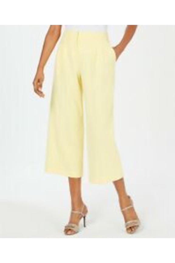 Womens Yellow Pocketed Pleat-Detail Capri Pants Size: 6