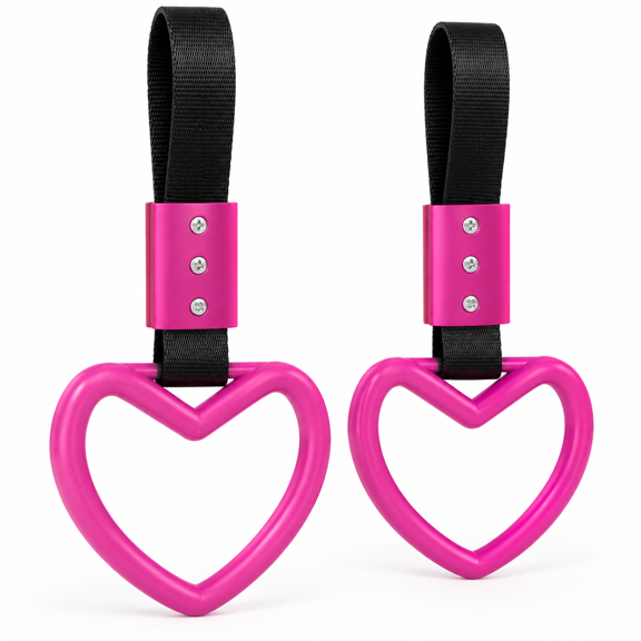 CALVORA 2 Pieces Rings Heart Shaped Car Handle Straps Drift Charm Rear Bumper Warning Ring Decor Subway Bus Broken Heart Handle for Car Interior(Rose Red)