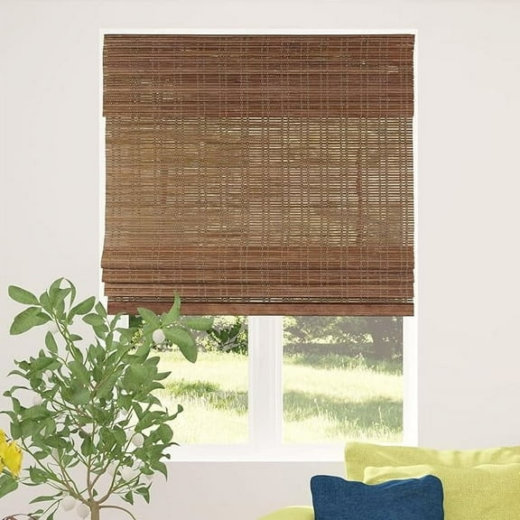 CALYX INTERIORS Cordless Bamboo Roman Shade Blind, Light Filtering, 34"W x 64"H, Ceylon Chestnut