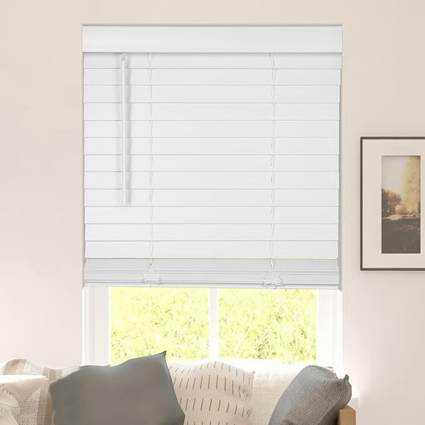 CALYX INTERIORS Faux Wood Blinds with Classic Valance, Cordless, 2" Slat, 22.5"W x 48"H, Blinds for indoor windows, Room darkening window blinds for home interior windows and doors, Pure White