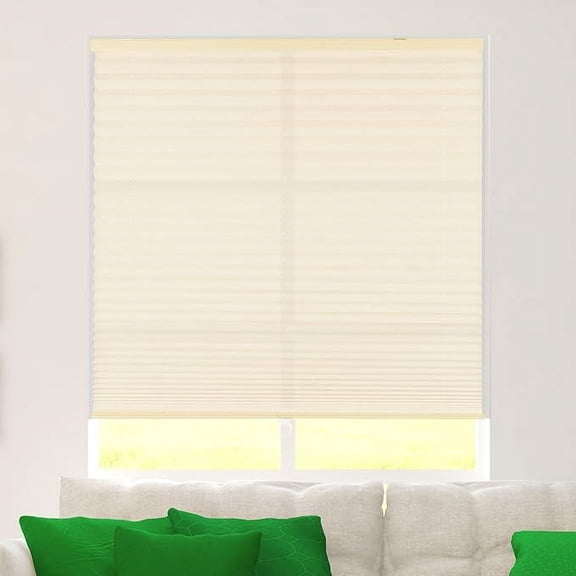 CALYX INTERIORS Pleated Fabric Window Shade, Light Filtering, Cordless, 22"W x 60"H, Cream