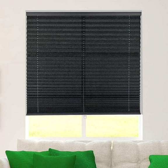 CALYX INTERIORS Pleated Fabric Window Shade, Light Filtering, Cordless, 33.5"W x 72"H, Black