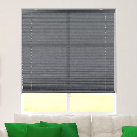 CALYX INTERIORS Pleated Fabric Window Shade, Light Filtering, Cordless, 35"W x 60"H, Gray