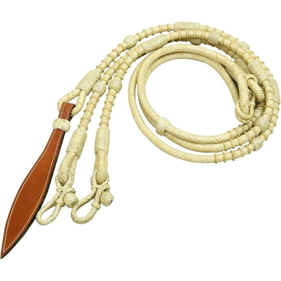 CALYX Natural Rope & Natural Knots Raw Hide Leather Horse Tack Hand-Braided Romal Romel Reins Ranch Rope/Rope Reins-8.5 Ft Rein, 52' Romel