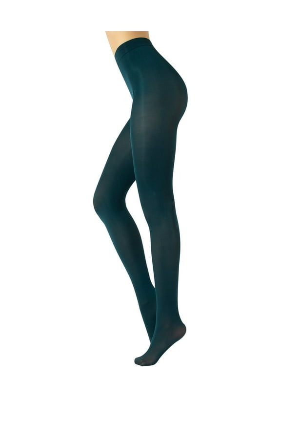 Opaque Tights for Women | Women Thigh High Microfiber 3D Pantyhose 80 DEN (L,Mystic Green)