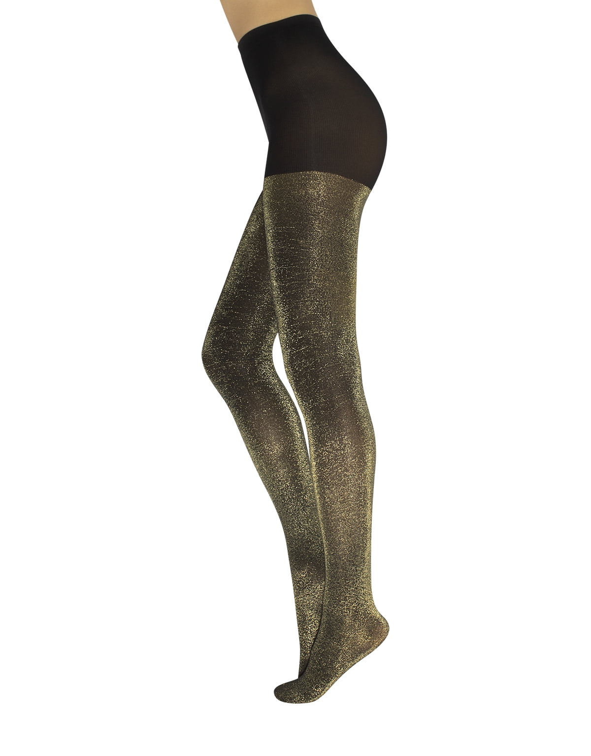 CALZITALY - Opaque Lurex Sparky Tights – Gold and Silver Glitter Pantyhose  for Women – 60 DEN (Size: S/M, Color: Black/Gold)
