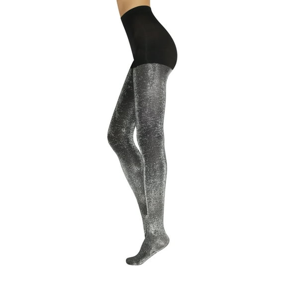 CALZITALY - Opaque Lurex Sparky Tights – Gold and Silver Glitter Pantyhose for Women – 60 DEN (Size: S/M, Color: Black/Silver)