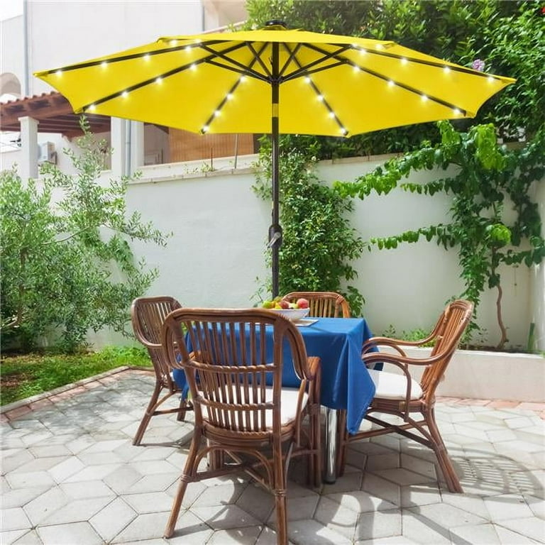 bright yellow patio umbrella CAMA 92.5 In Yellow Patio Umbrella, 32 LED bulb lights