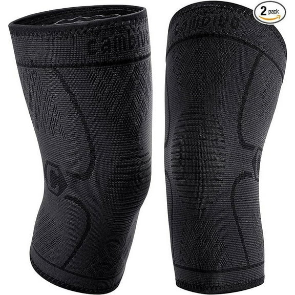CAMBIVO 2 Pack Knee Brace, Knee Compression Sleeve for Men and Women, Knee Support for Running, Workout, Gym, Hiking, Sports (Black,Large)