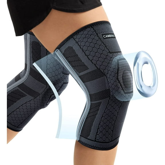 CAMBIVO 2 Pack Knee Braces, Knee Compression Sleeve with Side Stabilizers and Patella Knee Pads, Knee Support for Meniscus Tear, Arthritis, ACL, Joint Pain Relief, Running, XXL