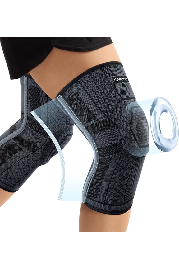 2 Pack Knee Braces, Knee Compression Sleeve with Side Stabilizers and Patella Knee Pads, Knee Support for Meniscus Tear, Arthritis, ACL, Joint Pain Relief, Running, XXL