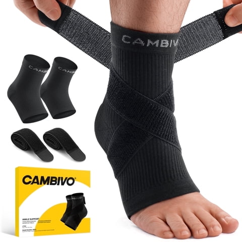Ankle Brace for Women & Men, 1 Pair Adjustable Ankle Support Brace with Straps, Compression Ankle Sleeve for Sprained Ankle, Plantar Fasciitis, Achilles Tendon Support & Sports Recovery