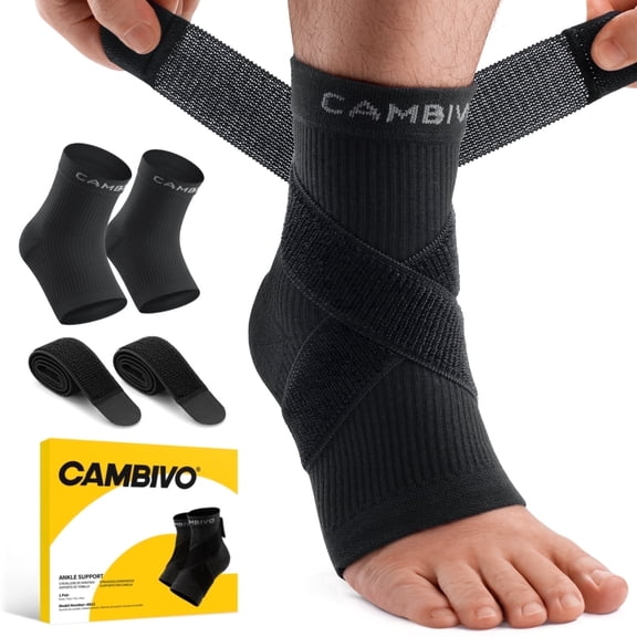 CAMBIVO Ankle Brace for Women & Men, 1 Pair Adjustable Ankle Support Brace with Straps, Compression Ankle Sleeve for Sprained Ankle, Plantar Fasciitis, Achilles Tendon Support & Sports Recovery