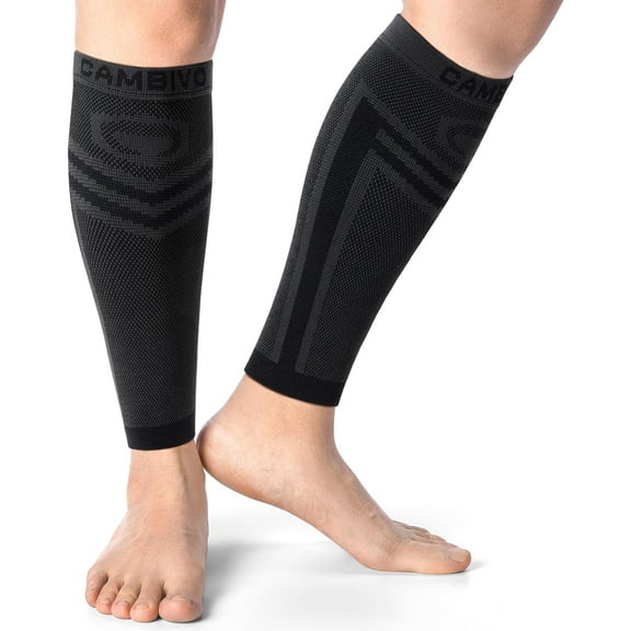 CAMBIVO Calf Compression Sleeves for Men and Women, 2 Pack Footless compression socks for Pain Relief, Leg sleeves for Shin Splints and Sore Muscles, Black S/M