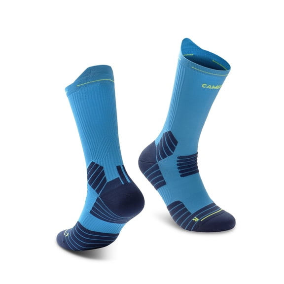 CAMBIVO Compression Crew Socks for Men and Women, 2 Pairs Cushioned Dress Socks for Hiking Running, White/Black/Blue