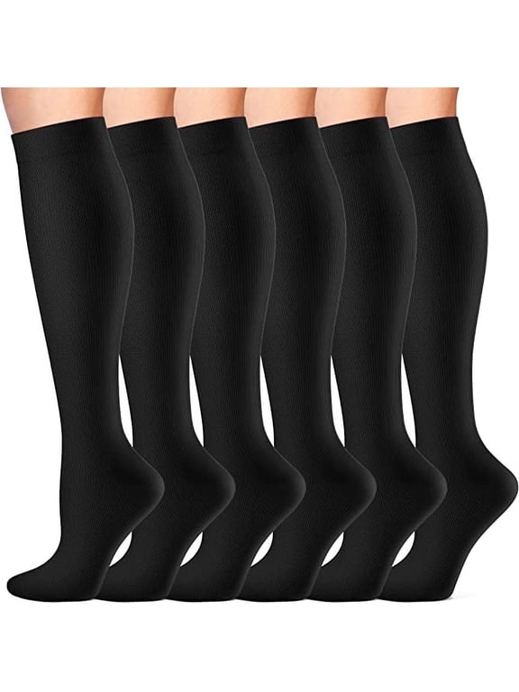 Compression Socks for Women & Men , 15-20 mmHg Knee High Socks, 6 Pairs Compression Stockings for Traval, Running, Diabetic , Pregnancy, Sports L-XL