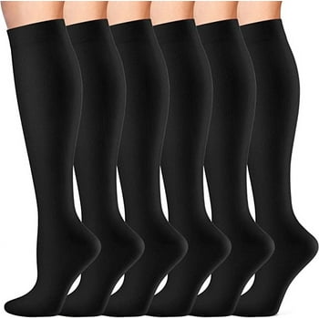 CAMBIVO Compression Socks for Women & Men , 15-20 mmHg Knee High Socks, 6 Pairs Compression Stockings for Traval, Running, Diabetic , Pregnancy, Sports L-XL