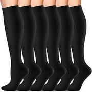 Compression Socks for Women & Men , 15-20 mmHg Knee High Socks, 6 Pairs Compression Stockings for Traval, Running, Diabetic , Pregnancy, Sports S-M