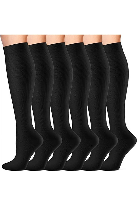Compression Socks for Women & Men , 15-20 mmHg Knee High Socks, 6 Pairs Compression Stockings for Traval, Running, Diabetic , Pregnancy, Sports XXL