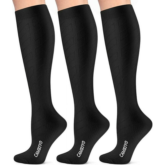 CAMBIVO Compression Socks for Women Men , 20-30 mmHg Knee High Socks, 3 Pairs Compression Stockings for Traval, Running, Nurse , Pregnancy, Daily Life, L-XL
