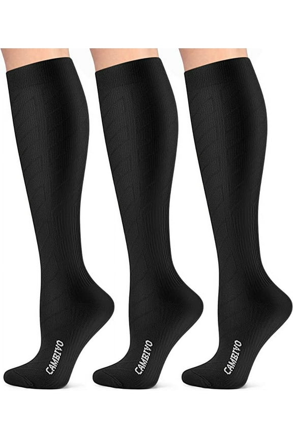 Compression Socks for Women Men , 20-30 mmHg Knee High Socks, 3 Pairs Compression Stockings for Traval, Running, Nurse , Pregnancy, Daily Life, L-XL