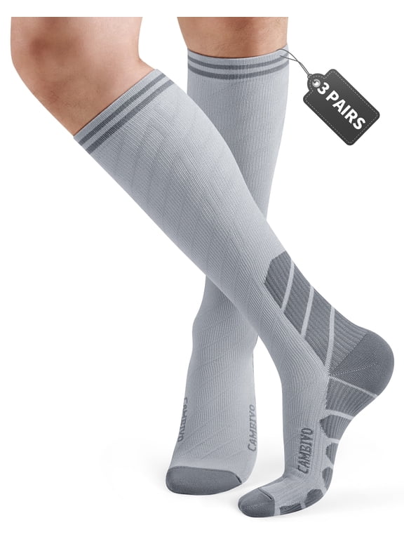 Compression Socks for Women Men , 20-30 mmHg Knee High Socks, 3 Pairs Compression Stockings for Traval, Running, Nurse , Pregnancy, Daily Life, XXL