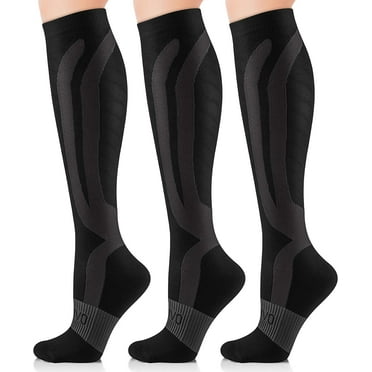CAMBIVO Compression Socks for Women and Men, 3 Pairs 20-30 mmHg Knee High Support Stockings for Running, Flight, Travel, Pregnancy, Nurses, Circulation and Recovery, Black, L-XL