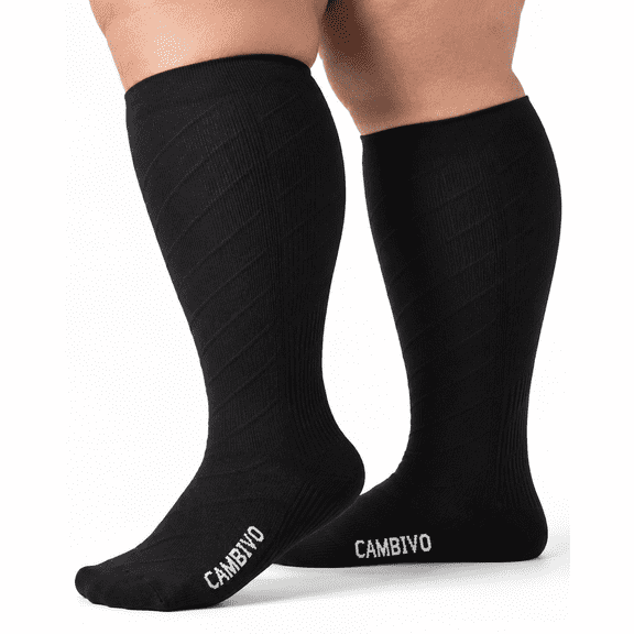 CAMBIVO Plus Size Compression Socks for Women & Men, 3XL 4XL Wide Calf 20-30mmHg Knee High Support Stockings for Swelling, Edema, Varicose Veins, Running - Black
