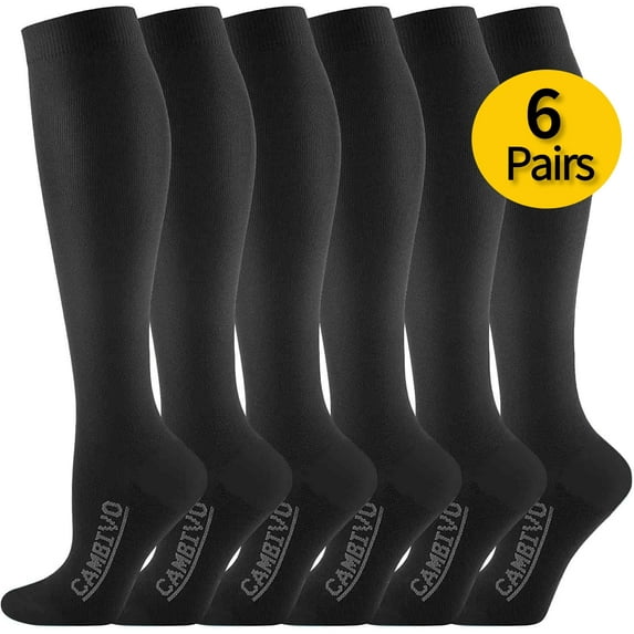 CAMBIVO Compression Socks for Women and Men, 6 Pairs Compression Stockings, 20-30mmHg Knee High Socks Best for Pregnancy, Running, Travel, Athletics, Nurse, Flight,