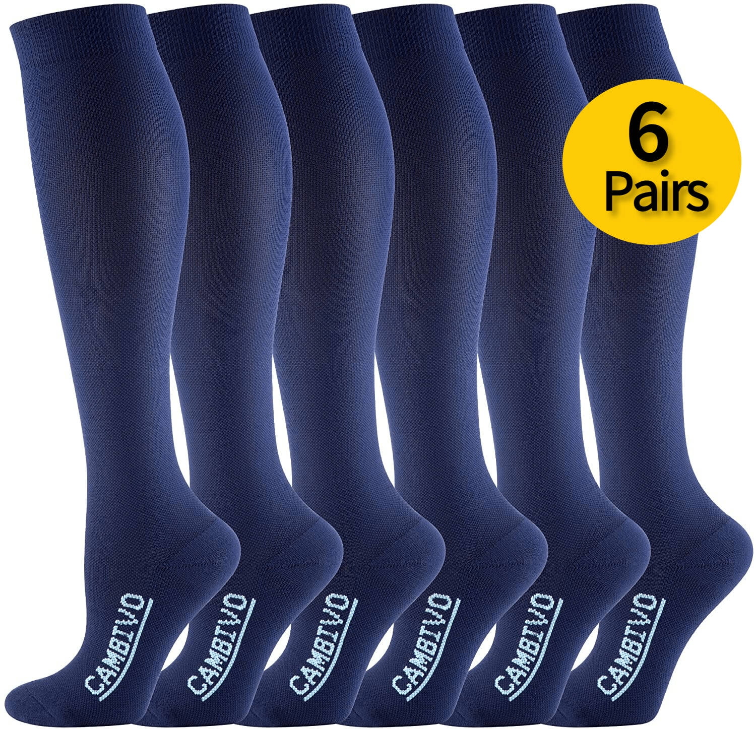 CAMBIVO Compression Socks for Women and Men, 6 Pairs Compression Stockings,  20-30mmHg Knee High Socks Best for Pregnancy, Running, Travel, Athletics,  Nurse, Flight, 