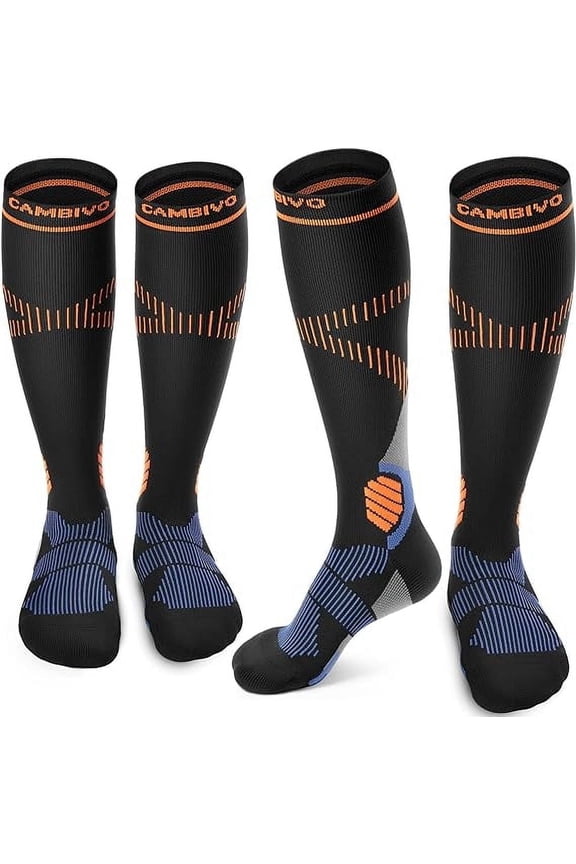 Compression Socks for Men and Women, 2 Pairs Knee-High Support Stockings 15-20 mmHg for Nurses, Running, Travel, L/XL