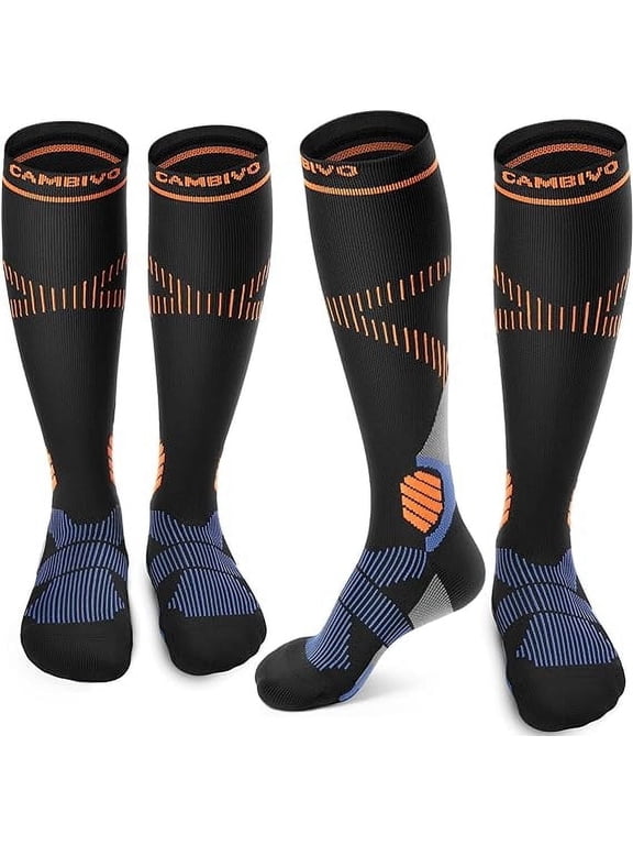 Compression Socks for Men and Women, 2 Pairs Knee-High Support Stockings 15-20 mmHg for Nurses, Running, Travel, L/XL