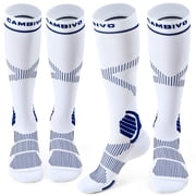 CAMBIVO Compression Socks for Men and Women, 2 Pairs Knee-High Support Stockings 15-20 mmHg for Nurses, Running, Travel, White L/XL