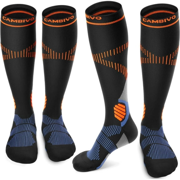CAMBIVO Compression Socks for Men and Women, 2 Pairs Knee-High Support Stockings 15-20 mmHg for Nurses, Running, Travel, XXL
