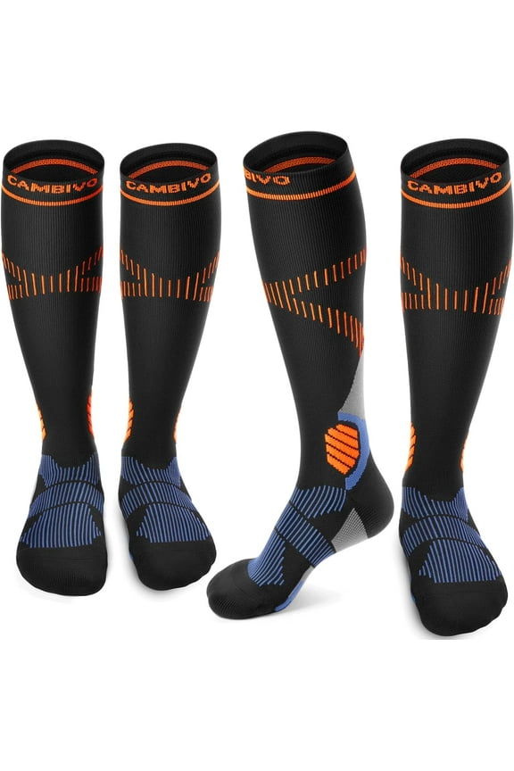 Compression Socks for Men and Women, 2 Pairs Knee-High Support Stockings 15-20 mmHg for Nurses, Running, Travel, XXL