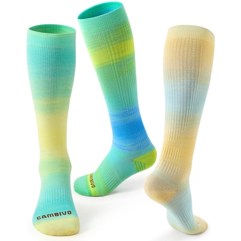 Compression Socks for Women, 15-20 mmHg Knee High Socks 3 Pairs, Gradient Color Socks for Nurses, Running, Travel & Comfort