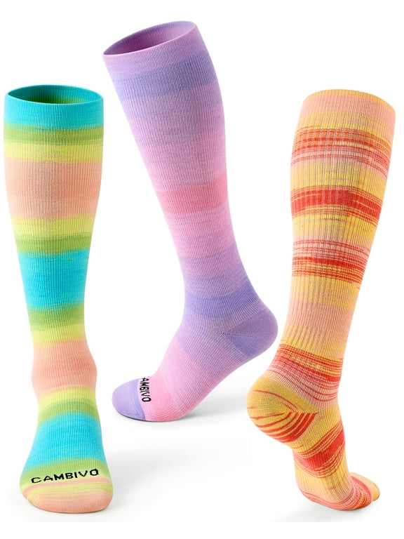 Compression Socks for Women, 15-20 mmHg Knee High Socks 3 Pairs, Gradient Color Socks for Nurses, Running, Travel & Comfort