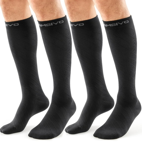 CAMBIVO Compression Socks for Women Men, 2 Pairs Knee High Socks 20-30mmHg Long Stockings for Running, Circulation, Nurses, and Travel, Beige