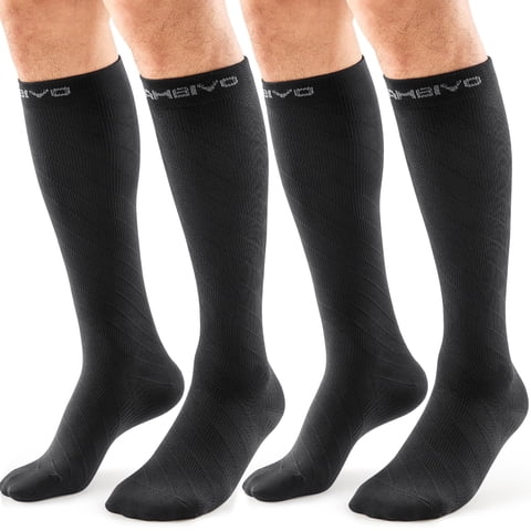 CAMBIVO Compression Socks for Women & Men, 2 Pairs 20-30 mmHg Knee High Graduated Compression Socks for Nurses, Travel, Flying, Running, Long Shifts, Black